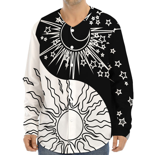 Sun And Moon Yin Yang Print Long Sleeve Baseball Jersey