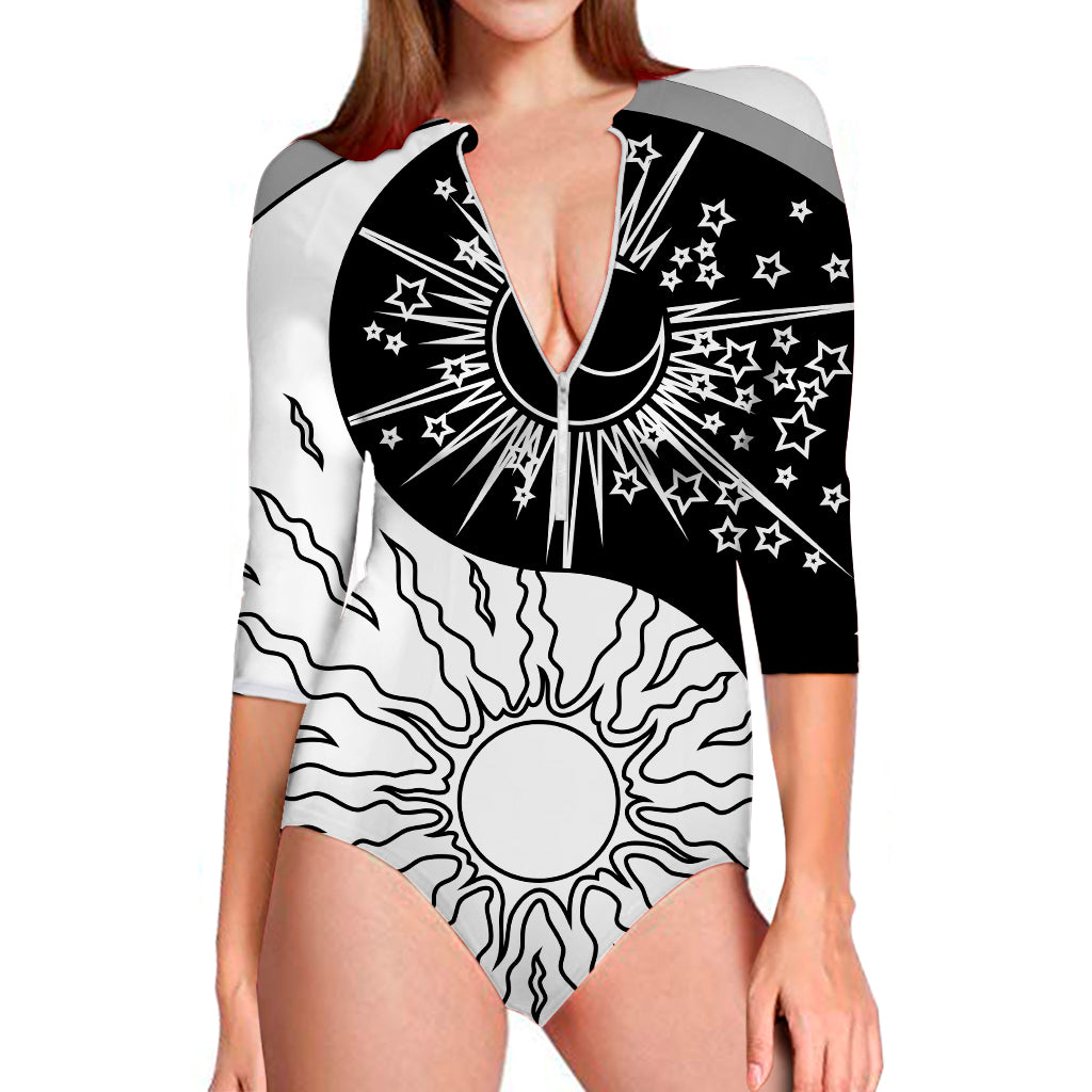 Sun And Moon Yin Yang Print Long Sleeve Swimsuit