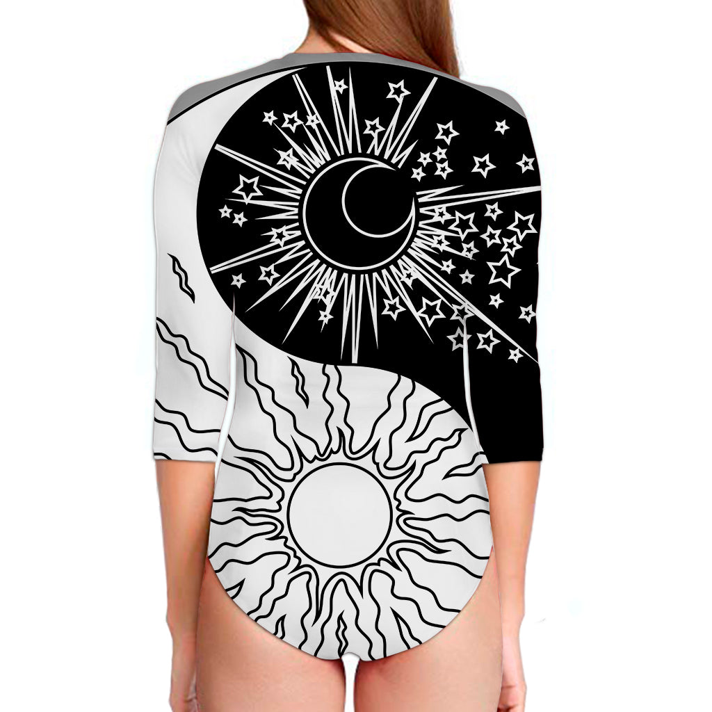 Sun And Moon Yin Yang Print Long Sleeve Swimsuit