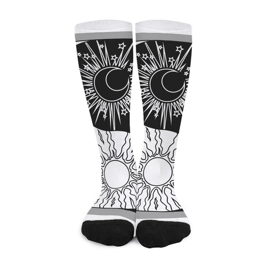 Sun And Moon Yin Yang Print Long Socks