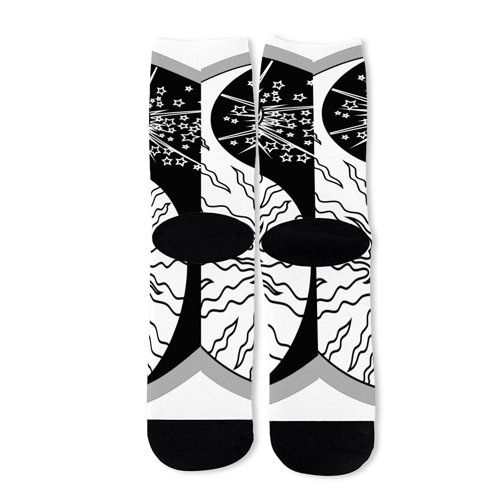 Sun And Moon Yin Yang Print Long Socks
