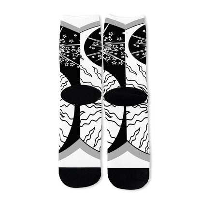 Sun And Moon Yin Yang Print Long Socks