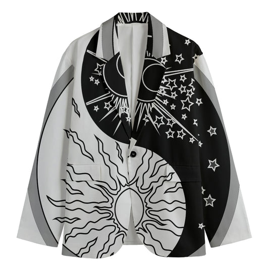 Sun And Moon Yin Yang Print Men's Cotton Blazer