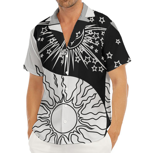 Sun And Moon Yin Yang Print Men's Deep V-Neck Shirt