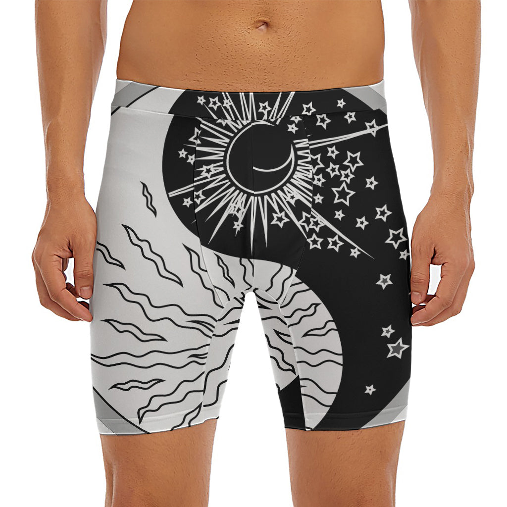 Sun And Moon Yin Yang Print Men's Long Boxer Briefs
