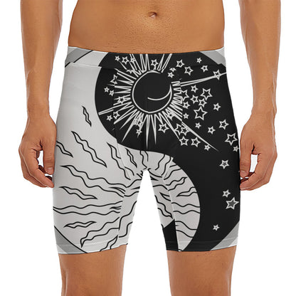 Sun And Moon Yin Yang Print Men's Long Boxer Briefs