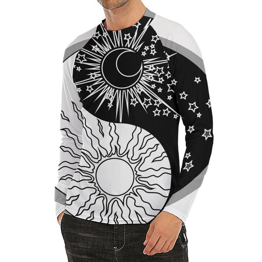 Sun And Moon Yin Yang Print Men's Long Sleeve Rash Guard