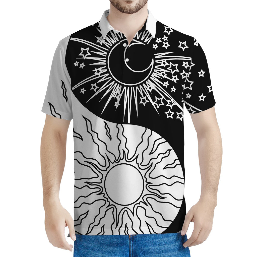 Sun And Moon Yin Yang Print Men's Polo Shirt