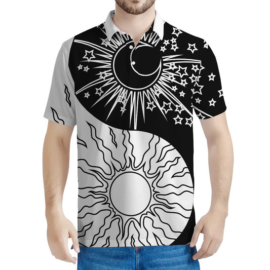 Sun And Moon Yin Yang Print Men's Polo Shirt