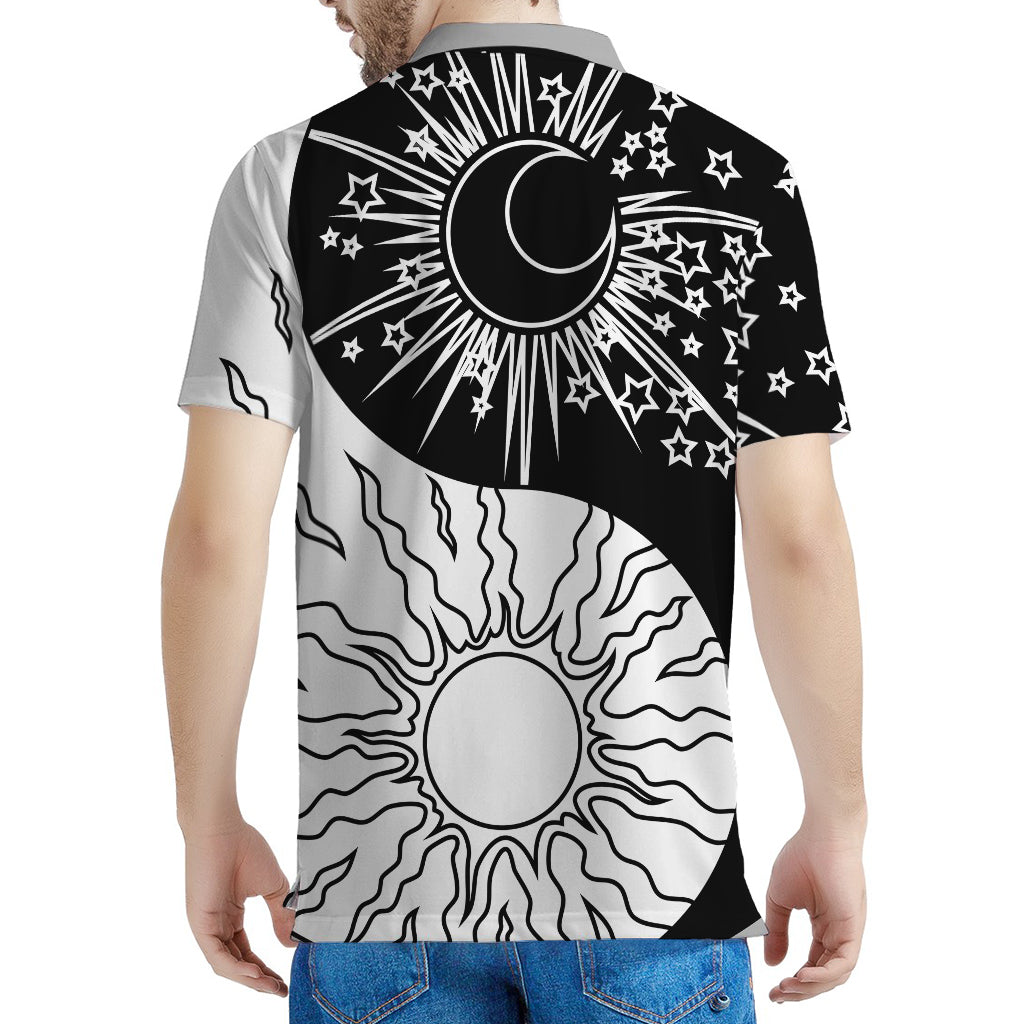 Sun And Moon Yin Yang Print Men's Polo Shirt