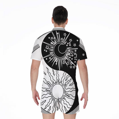 Sun And Moon Yin Yang Print Men's Rompers