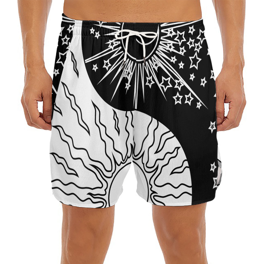 Sun And Moon Yin Yang Print Men's Split Running Shorts