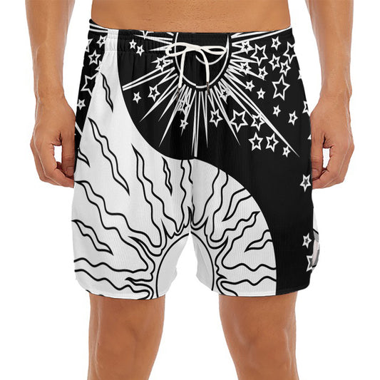 Sun And Moon Yin Yang Print Men's Split Running Shorts