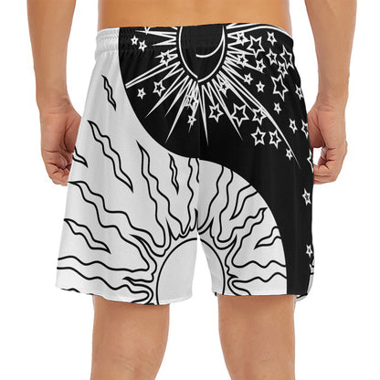 Sun And Moon Yin Yang Print Men's Split Running Shorts
