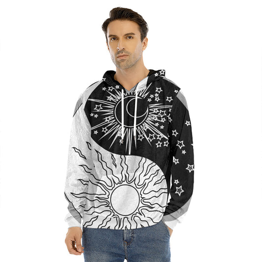 Sun And Moon Yin Yang Print Men's Velvet Pullover Hoodie