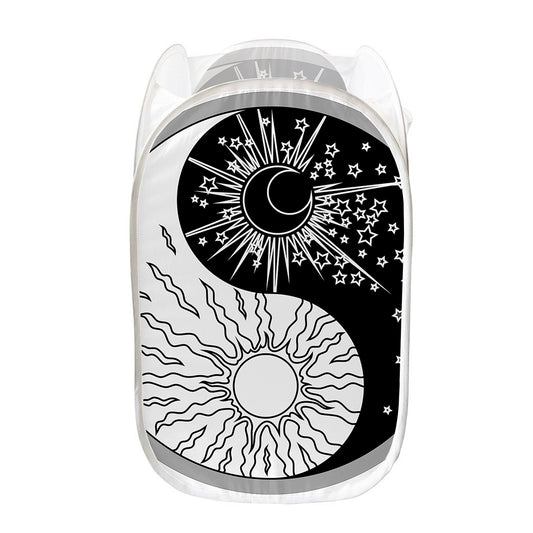 Sun And Moon Yin Yang Print Mesh Laundry Hamper