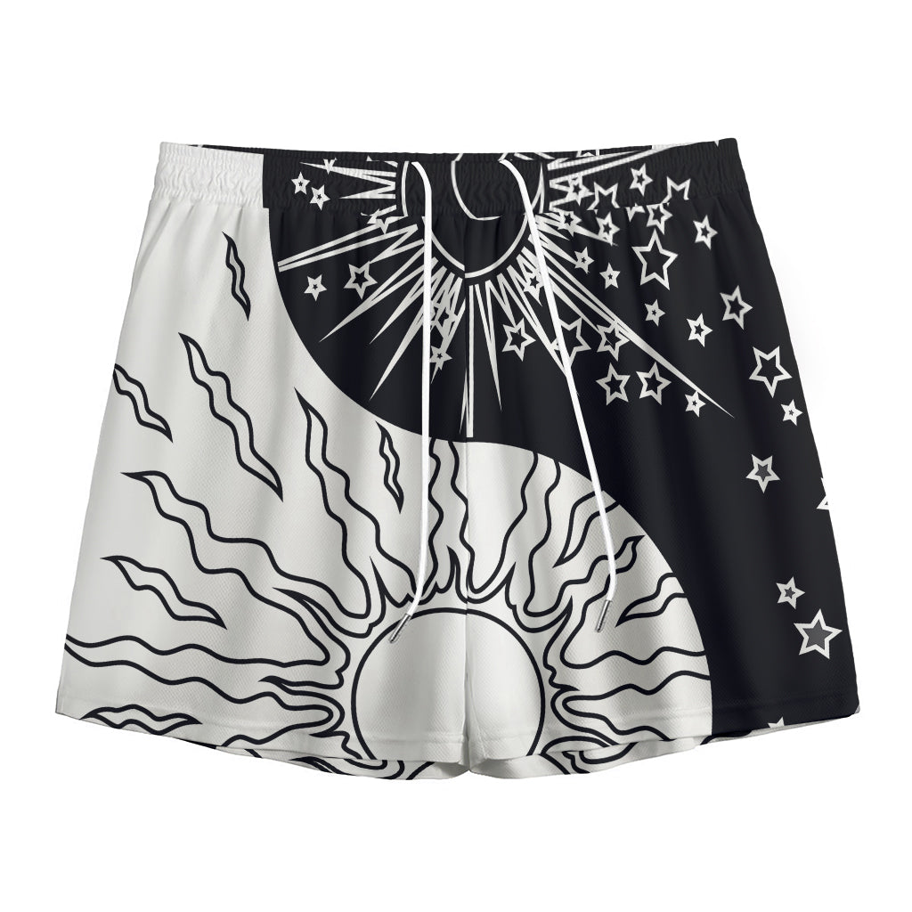Sun And Moon Yin Yang Print Mesh Shorts