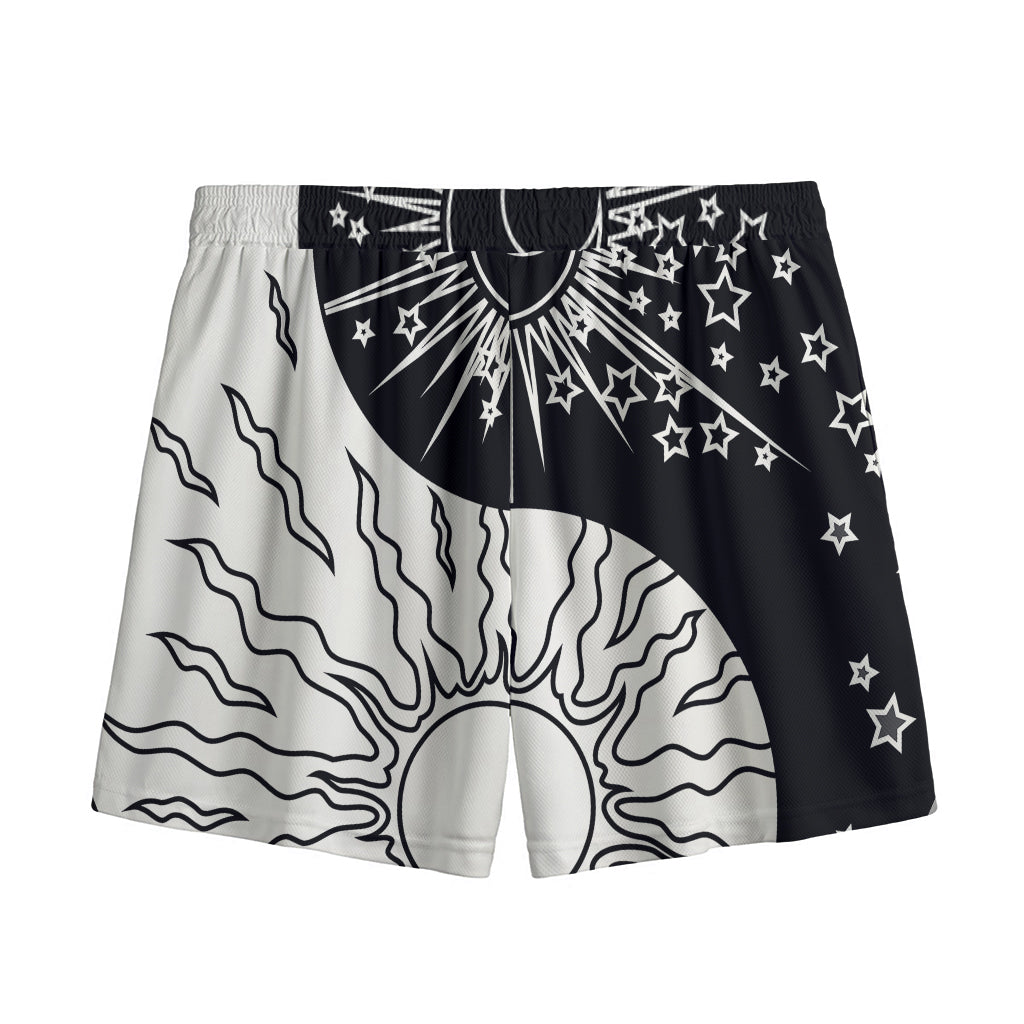 Sun And Moon Yin Yang Print Mesh Shorts