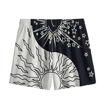 Sun And Moon Yin Yang Print Mesh Shorts