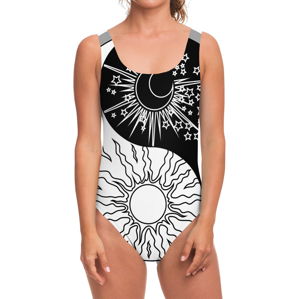 Sun And Moon Yin Yang Print One Piece Swimsuit