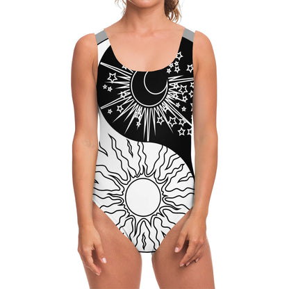 Sun And Moon Yin Yang Print One Piece Swimsuit