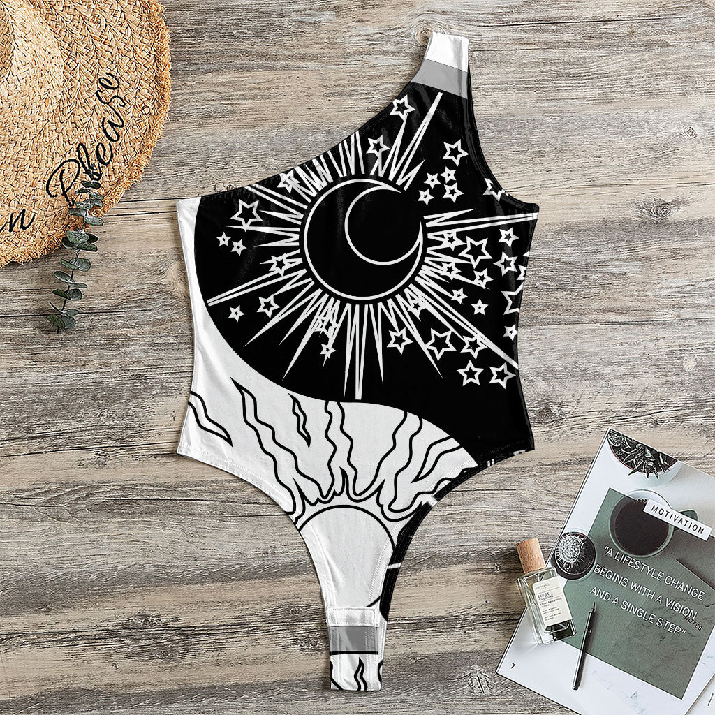 Sun And Moon Yin Yang Print One Shoulder Bodysuit