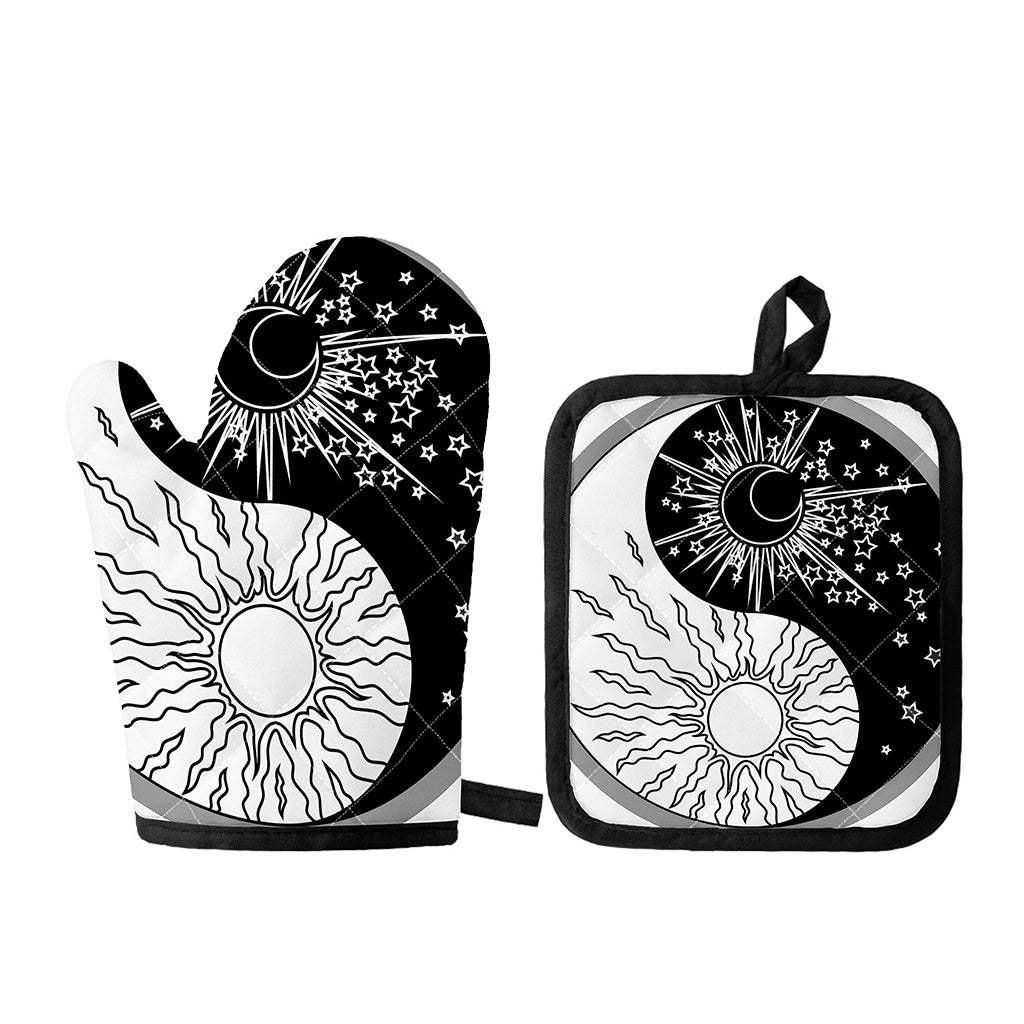 Sun And Moon Yin Yang Print Oven Mitt And Pot Holder Set
