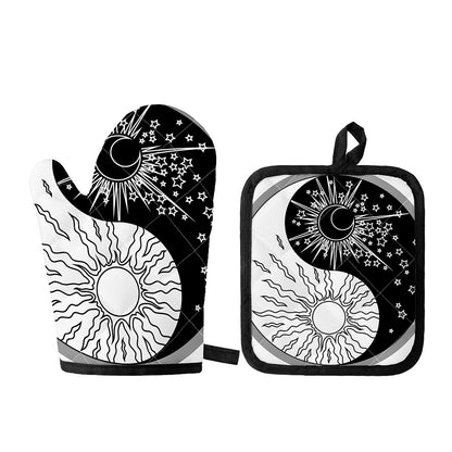 Sun And Moon Yin Yang Print Oven Mitt And Pot Holder Set