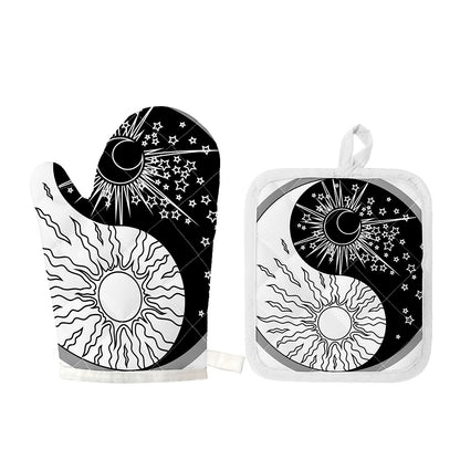 Sun And Moon Yin Yang Print Oven Mitt And Pot Holder Set
