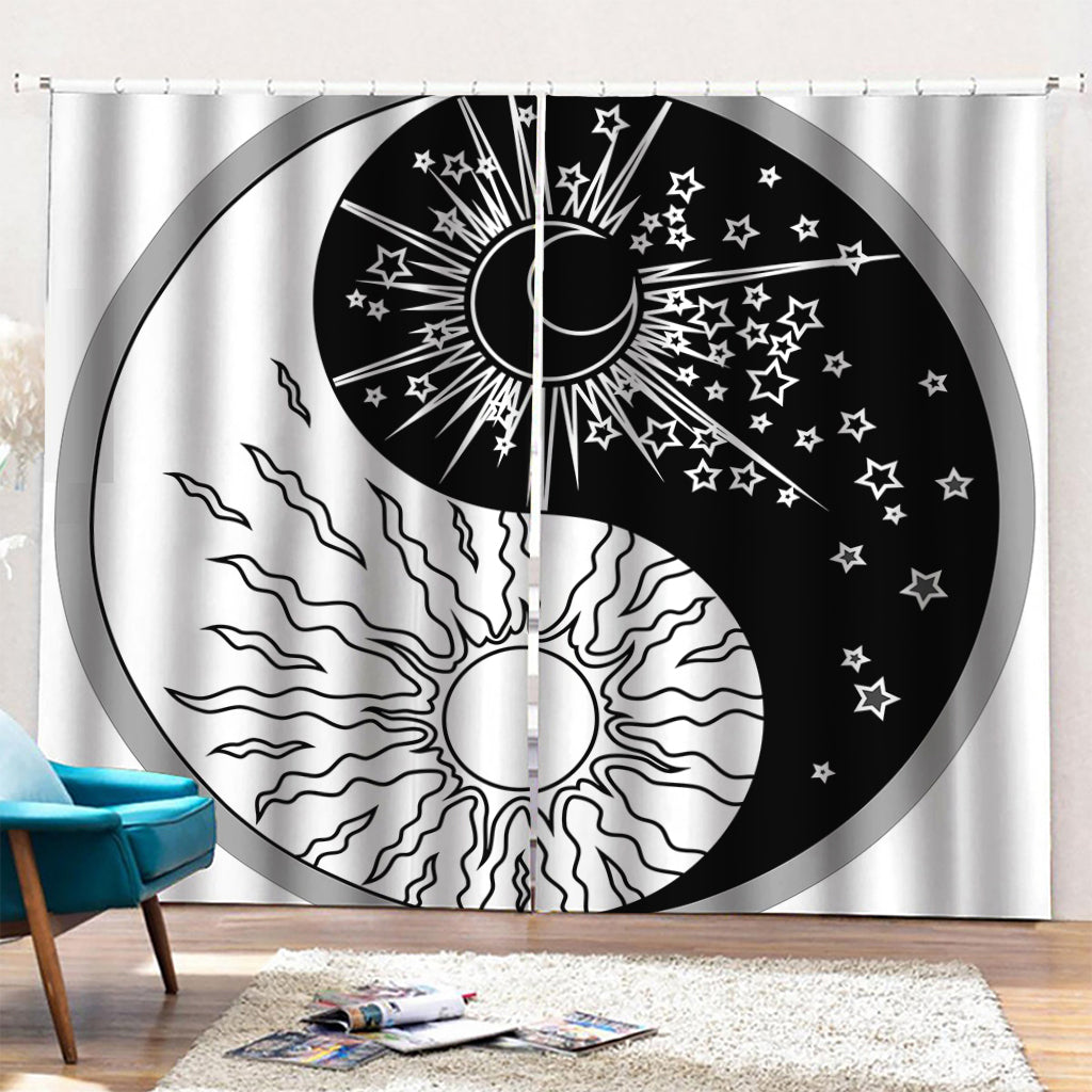 Sun And Moon Yin Yang Print Pencil Pleat Curtains