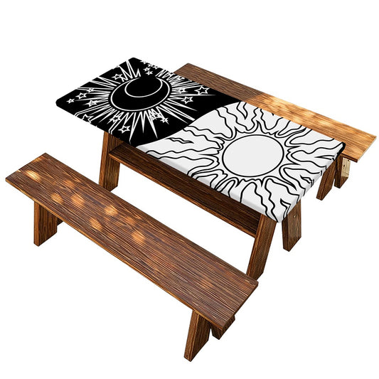 Sun And Moon Yin Yang Print Picnic Table Cover