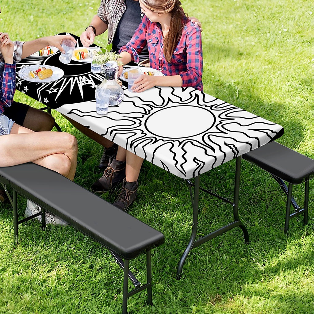 Sun And Moon Yin Yang Print Picnic Table Cover
