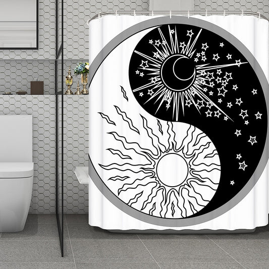 Sun And Moon Yin Yang Print Polyester Shower Curtain