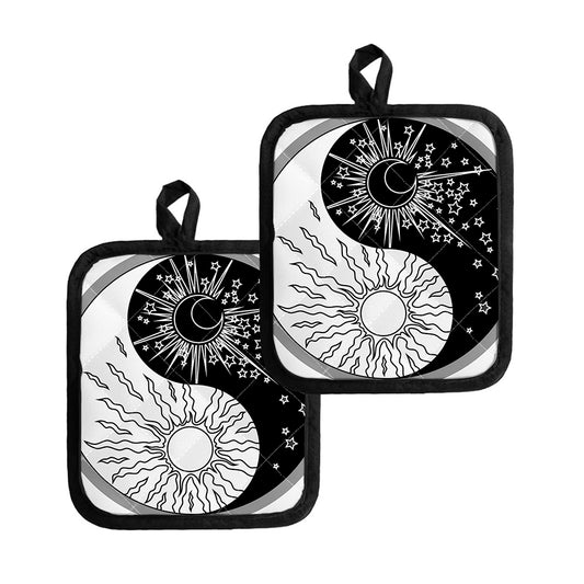 Sun And Moon Yin Yang Print Pot Holders