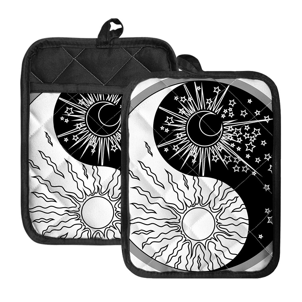 Sun And Moon Yin Yang Print Pot Holders With Pocket