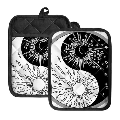 Sun And Moon Yin Yang Print Pot Holders With Pocket