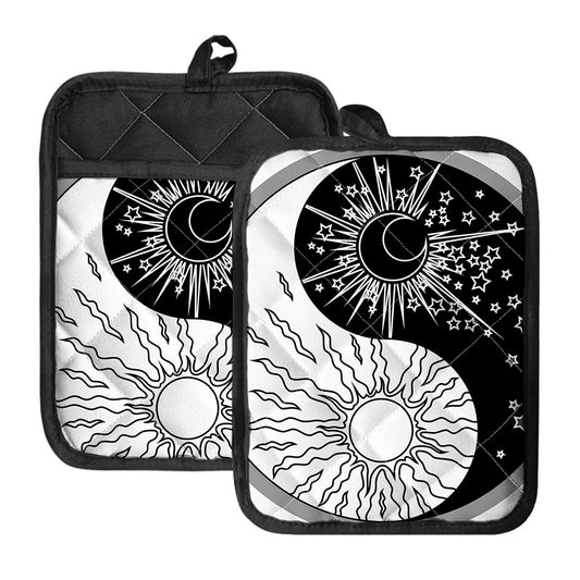 Sun And Moon Yin Yang Print Pot Holders With Pocket