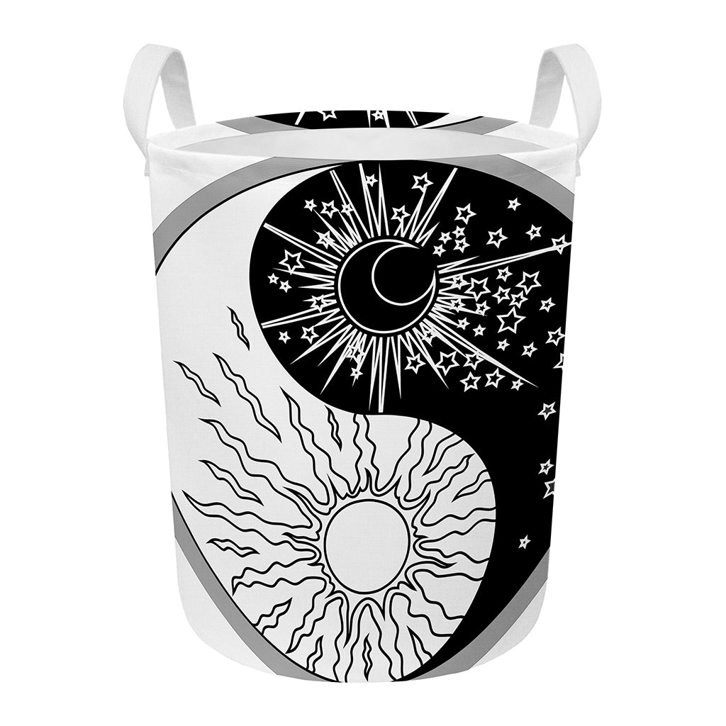 Sun And Moon Yin Yang Print Round Laundry Basket