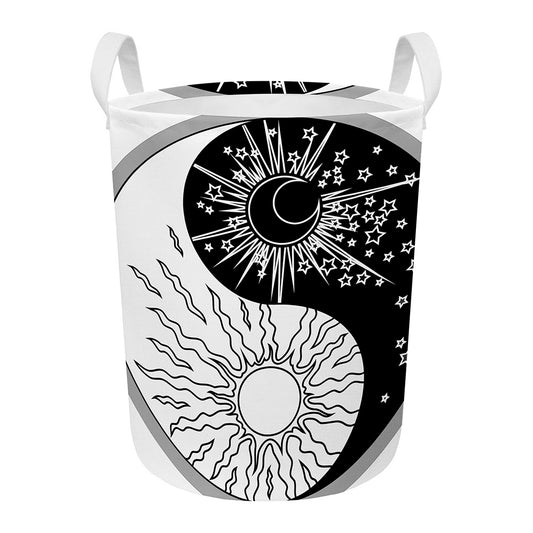 Sun And Moon Yin Yang Print Round Laundry Basket