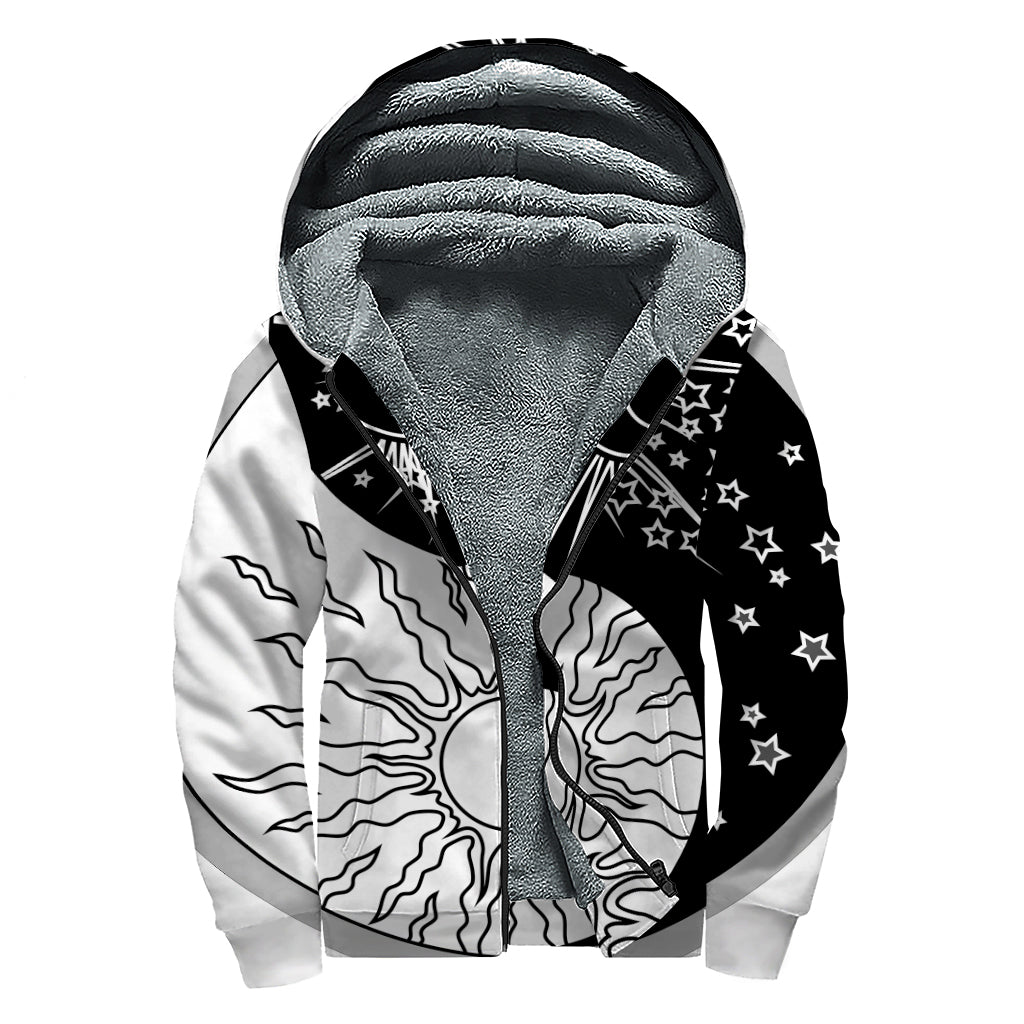Sun And Moon Yin Yang Print Sherpa Lined Zip Up Hoodie
