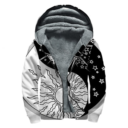 Sun And Moon Yin Yang Print Sherpa Lined Zip Up Hoodie