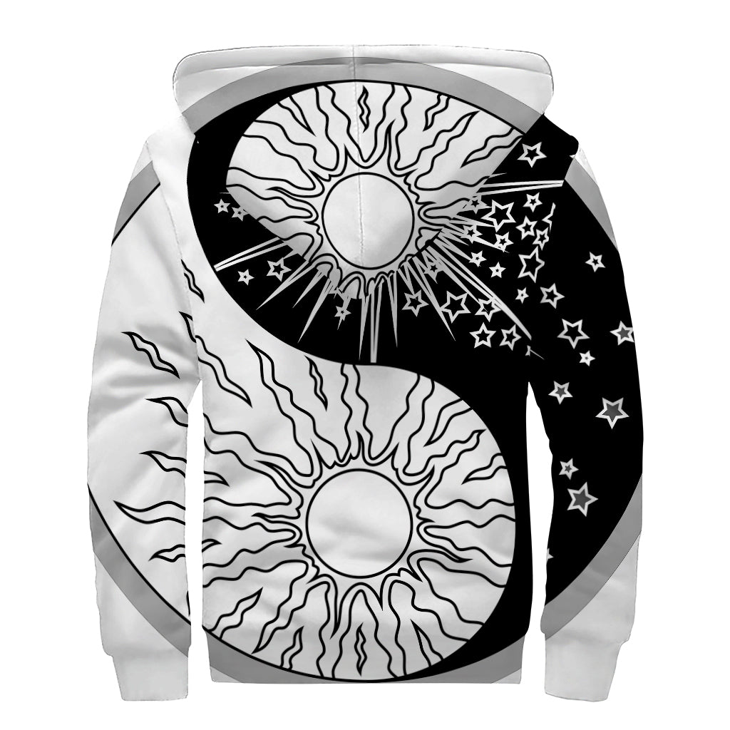 Sun And Moon Yin Yang Print Sherpa Lined Zip Up Hoodie