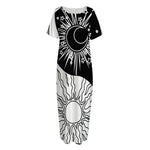 Sun And Moon Yin Yang Print Short Sleeve Long Nightdress