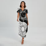 Sun And Moon Yin Yang Print Short Sleeve Maxi Dress