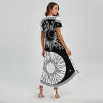 Sun And Moon Yin Yang Print Short Sleeve Maxi Dress