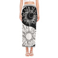 Sun And Moon Yin Yang Print Side Slit Maxi Skirt