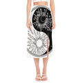 Sun And Moon Yin Yang Print Side Slit Midi Skirt