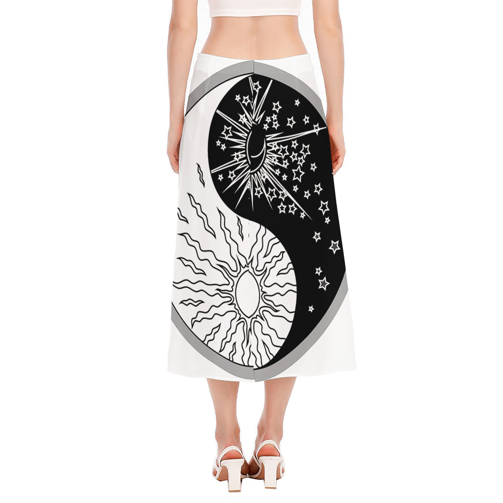 Sun And Moon Yin Yang Print Side Slit Midi Skirt