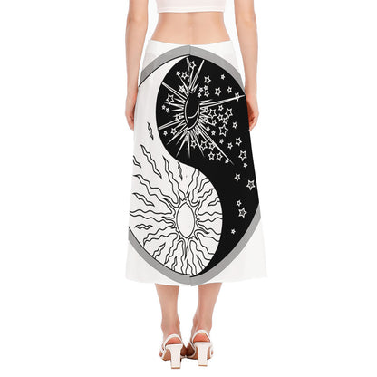 Sun And Moon Yin Yang Print Side Slit Midi Skirt
