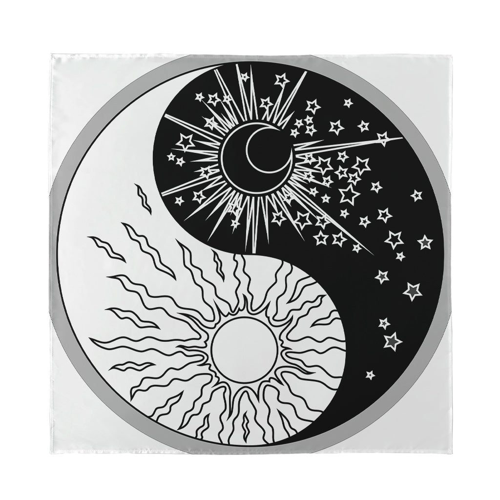 Sun And Moon Yin Yang Print Silk Bandana